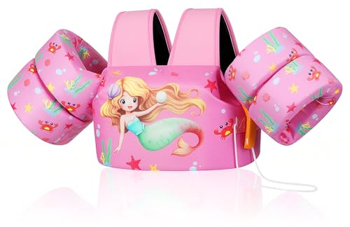 MoKo Schwimmflügel für Kinder, Schwimmweste 10-30 kg, Rosa Meerjungfrau
