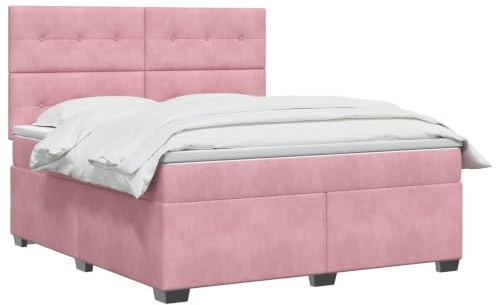 vidaXL Lit boxspring avec Matelas Rose 140 x 200 cm Velours, Chambre, lit Tendance, Velours, tête de lit Ajustable, Matelas Ferme, Sommeil réparateur, idées déco