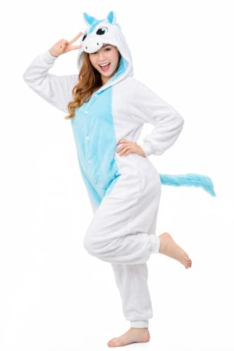 Katara 1744 - Einhorn Einteiler Kostüm-Anzug Onesie/Jumpsuit, viele Verschiedene Tiere, blau/weiß