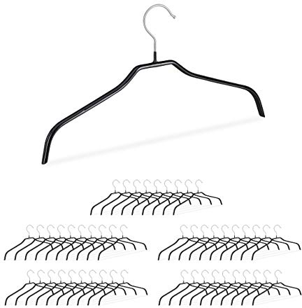 Relaxdays Rutschfeste Kleiderbügel, 50er Set, Hemdenbügel, Blusenbügel mit Gummiummantelung, Metall, 42 cm, schwarz