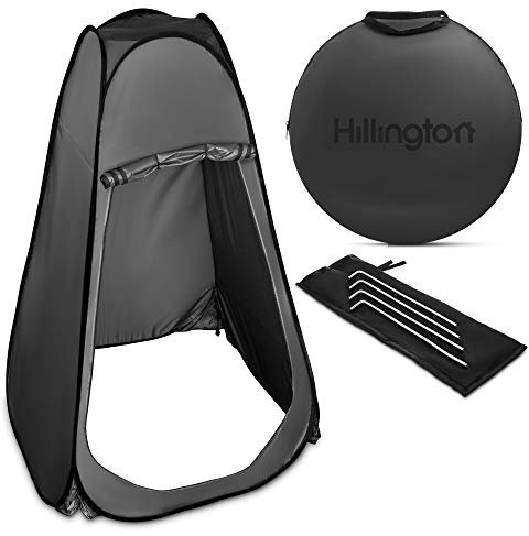 Hillington Portable Pop Up Tent WIth Roll Up Curtain With Zip Instant Lightweight Privacy Shelter Perfect For Camping Changing Toilet Shower Beach Park Caravan Fishing Outdoor Spray Tan - Including Carry Bag and 4 Tent Pegs Instruction Manual