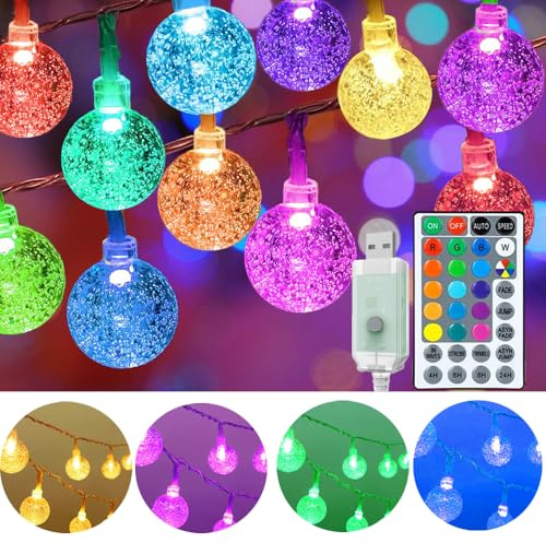 Mocalido 50ft Color Changing Globe String Lights Indoor, Hanging Colored Lights for Bedroom 75 LED USB Powered with Remote, Fairy Lights Classroom, Camping Tent Decor