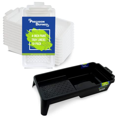 Precision Defined Farbwanne mit Einsatz Set – 2X Farbwanne für Farbroller - 10X Einsatz – Farbschale – Geeignet als Lackierwanne/Lackwanne – Klein (10 cm Breit)