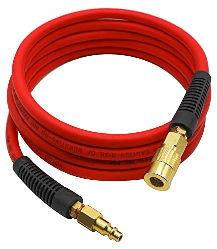 YOTOO Hybrid Lead-in Air Hose 1/4-Inch by 10-Feet 300 PSI Heavy Duty, Lightweight, Kink Resistant, All-Weather Flexibility with Bend Restrictors, 1/4 Industrial Quick Coupler and Plug, Red