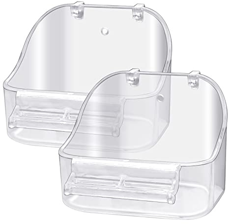 GURECOD Vasca da Bagno in plastica Accessori per Uccelli Gabbia per Uccelli appesa Doccia Alimentatore per Uccelli Bagno per Uccelli Piccoli, canarini, pappagalli, pappagalli Viti (2 Trasparente)