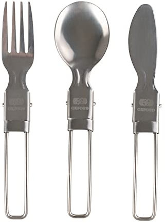 Oxford Camping Cutlery. Small, Packable, Stainless Steel, Folding, with Travel Pouch, Silver