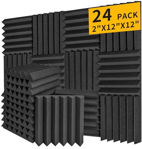 Saiqiang Sound Proof Foam Panels for Walls 2 X 12 X 12 Acoustic Foam Panels, 24 Pack Studio Wedge Tiles Sound Insulation Absorbing Sound Panels wedges Soundproof