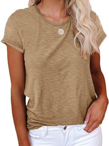 Cicy Bell Sommartröja för dam med rund hals, khaki, S