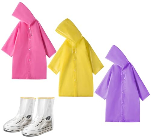 ROMOLY 3 Piezas Poncho De Lluvia Reutilizable, Chubasquero, Ropa Impermeable Unisex, Chubasquero Eva Portátil, Poncho De Lluvia Ligero con Capucha para Bicicleta, Senderismo, Camping