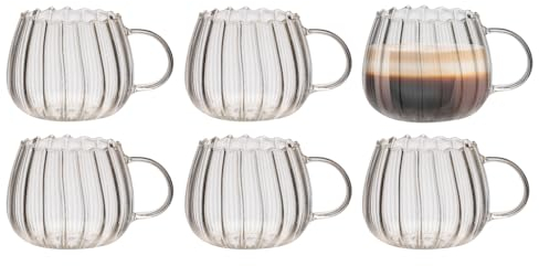 Zoha Riffle Gläser 400 ml im 6er Set – Design Teegläser & Kaffeebecher Glas – Riffelgläser für Kaffee, Tee, Iced Coffee & Saft – Glas Becher – Spülmaschinengeeignete Kaffeegläser geriffelt