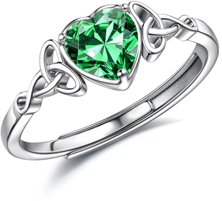 JeweBella 925 sterling silver ringar för kvinnor justerbart hjärta månadssten keltisk knut ring förlovningsring bröllopslöfte ring tumringar för kvinnor flickor årsdag smycken gåvor med presentask