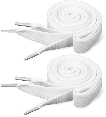 Ouligay 2 par 2 cm breda platta vita träningsskor skosnören, 20 mm vita skosnören 117 cm feta vita skosnören för sneakers långa skosträngar män kvinnor vuxna promenader löpning sport sportskor
