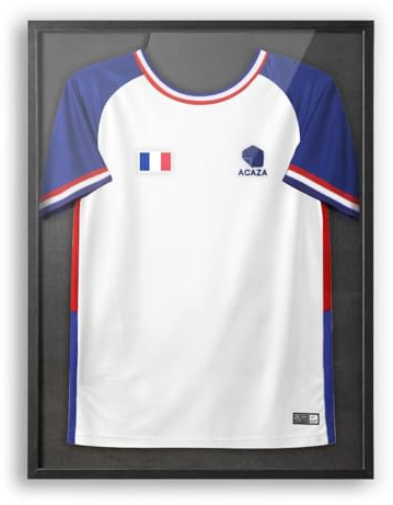 ACAZA Cadre Maillot Foot 70x90cm, Grand Cadre 3D XL Football, Basket, Rugby et Cyclisme, Vitrine pour t-shirt adulte, Bois et Verre Acrylique, Noir