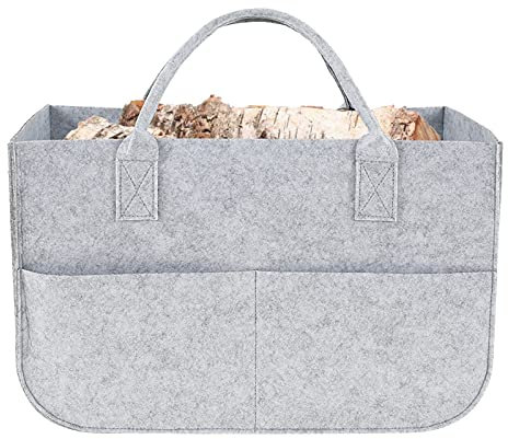 Felt Fireplace Storage System - Wood Basket with Newspaper Rack & Cloth Lining