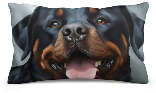 Federa rettangolare per cuscino da 20 x 30 cm, con stampa di testa di Rottweiler, cane e lingua di rottweiler, super morbida, in peluche, per divano, letto, camera da letto, soggiorno, decorazione per