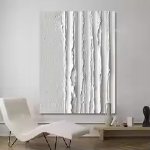 Modernes Wandgemälde, Kunst, stark strukturiert, dick, 3D, abstrakt, weißes Gemälde, Leinwandbild, Kunst, gemaltes Wandbild, Dekor, 70 x 140 cm, rahmenlos