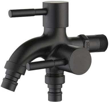 SXWYLZ Rubinetto da Esterno Doppia Uscita a Parete Rubinetto per Acqua Fredda Uno Dentro Due Fuori Rubinetti Lavatrice per Terrazza Esterna Acciaio Inossidabile 1/2,Nero