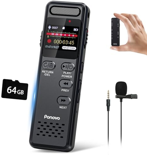 Voice Recorder 100H Continuous Recording, Ponovo 80GB Digital Voice Activated Recorder 1536Kbps HD Dual MIC Dictaphone, 1100mAh Mini Audio Recording Device with Password for Meeting Interview Class