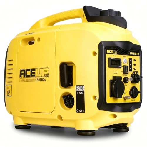 Aceup Energy Generador de energía inversor, 1300 vatios, energía de emergencia, silencioso, gasolina, generador de energía, luz, con USB, 230 V, 12 V tomas de corriente para camping