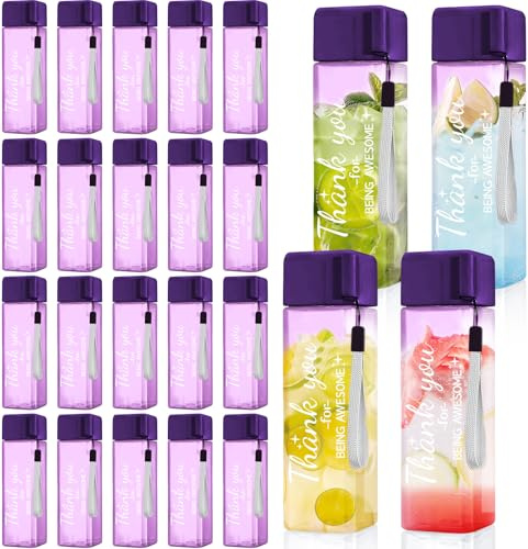 MSYU 24 Pcs Thank You Water Bottles Bulk 500 ml Employee Appreciation Gifts 17 oz Plastic Water Bottle Reusable Cup Inspirational Thank You Gifts for Staff Coworker Valentine Teacher Nurse (Purple)
