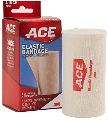 ACE 4-Inch Elastic Bandage with Clips, Beige, Adjustable Compression Wrap for Injuries, Sprains, and Strains, Washable and Reusable Support Bandage
