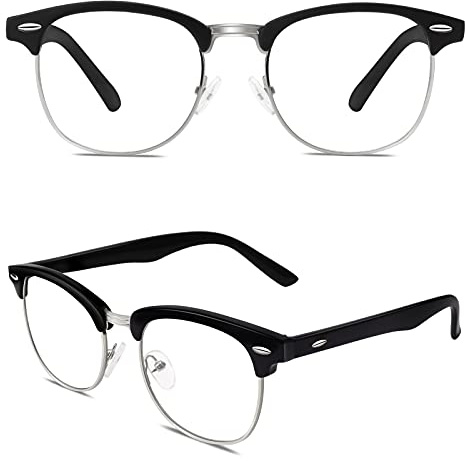 CGID Happy Store CN56 Vintage Inspired Classic Horn Rimmed Half Frame Nerd UV400 Clear Lens Glasses,Matte Black