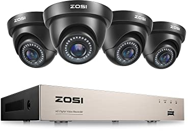ZOSI 5MP Lite Kit de Cámara de Seguridad 8CH 1080p H.265+ Grabador DVR con (4) 2MP Cámara de Vigilancia Exterior, Visión Nocturna, Detección de Movimiento, sin Disco Duro