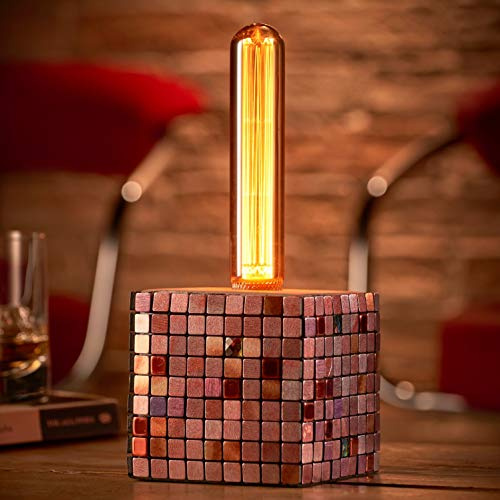 Auraglow Mysa Modern Contemporary Colourful Mosaic Effect Stone Cement Cube Bedside Desk Table Lamp/Light - with T30 LED Bulb
