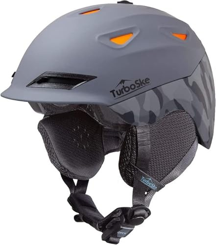 TurboSke Ski Helmet - Active Ventilation Audio Compatible Snow Sports Luxury Helmet with ASTM Certified Safety for Men, Women and Youth (M, Gray-Camo)