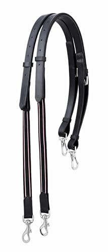 CHALLENGER English 3/4 Wide Full Horse English Elastic Leather Adjustable Side Reins Black 803LR01BK