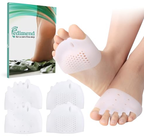 Pedimend 2 Pairs Gel Toe Separators Metatarsal Pads, Gel Toe Straightener for Overlapping Toes, Bunion Corrector, Hallux Valgus Forefoot Pain Relief (5-Hole Toe Separator Metatarsal Pads)