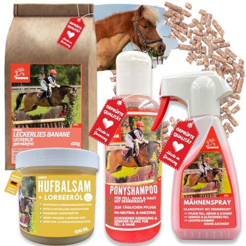 Mähnenspray Für Pferde I Pferde Shampoo I Huffett Pferde I Pferde Leckerlies I Schweifspray für Pferde I Pferdepflege Set Kinder - Leckerli Pferd 4 Teile Putzzeug Pferdepflege I Inhalt Putzbox Pferde
