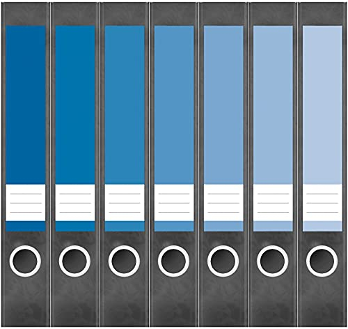 Etiketten für Ordner | Farben Mix Blau | 7 Aufkleber für schmale Ordnerrücken | Selbstklebende Design Ordneretiketten Rückenschilder