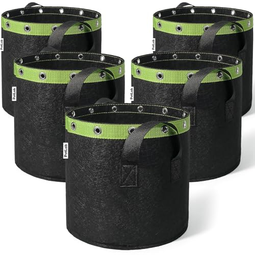 POTLAB 20l Stofftopf,5 Stück 20L Pflanzsack, Vliesstoff Pflanztasche mit Griffe für Tomaten,Kartoffeln,Erdbeeren,Gemüse und Blume.