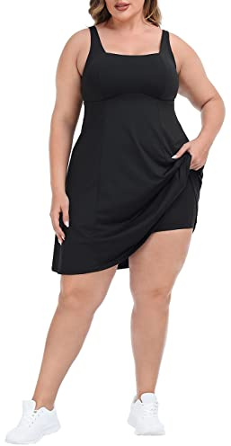HDE Womens Plus Size Tennis Athletic Workout Dress with Built-in Shorts & Bra Black - 18