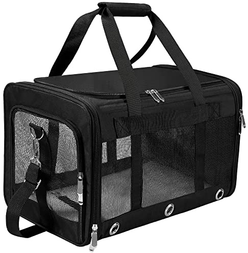 Dycietx Soft Sided Foldable Cat/Dog/Pet/Puppy Carrier Bag, Portable Pets Travel Carriers For Cats/Dogs With Shoulder Strap & Removable Mat, Durable Cat Basket of 17 lbs Airline Approved(Black, M)