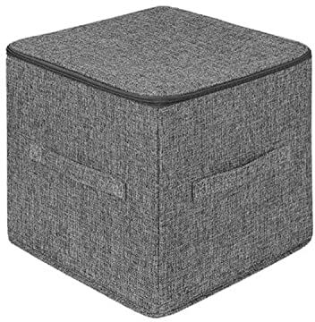 GREATOYAR Caja de Almacenamiento con Tapa con Cremallera, Caja de Almacenamiento con Asas, Caja Organizador, Tapa Plegable, Tela de Lino, Cubos para el Hogar, Cesta,Armario,Ropa,Juguetes,30x30x30cm
