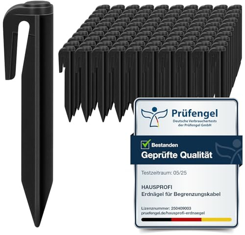 Juego de 100 piquetas para robot cortacésped, cable de limitación HAUSPROFI para fijación de alambre de limitación de suelo, compatible con Bosch, Gardena, Husqvarna, Worx, Yard Force