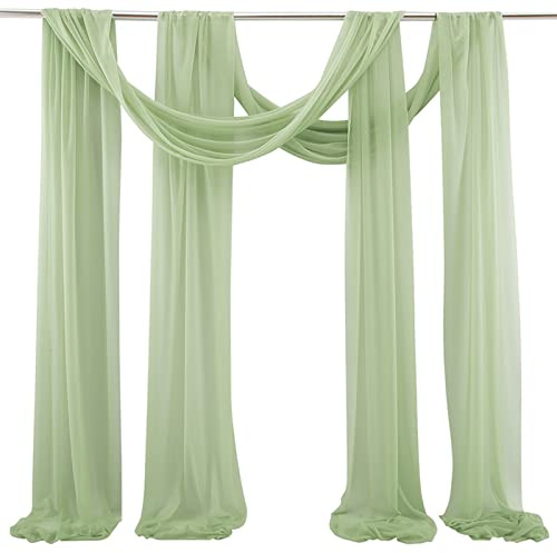 2 Pièces Tissu de Drapage D'arc de Mariage, Tissu de Drapage D'arc de Mariage élégant Vert Sauge, Voile de Photographie de Fête de Fond pour Décor de Toile de Fond de Plafond de Fête(70*600CM)