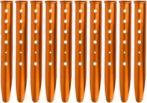 Takelablaze Aluminum Tent Stakes for Camping in Snow & Sand 10PCS Beach Canopy Tent Stakes U-Shaped Tent Pegs Lightweight Ground Nails for Beach Shade Canopy Hiking Backpacking Boating Picnic (Orange)