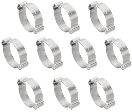 PATIKIL 10 Pcs 23-27mm Collier de Serrage à Double Oreille, Anneaux de Sertissage de Clip Torique en Acier Inoxydable 304 pour Connexions de Raccords Tubes Essence Carburant, Ton Argenté