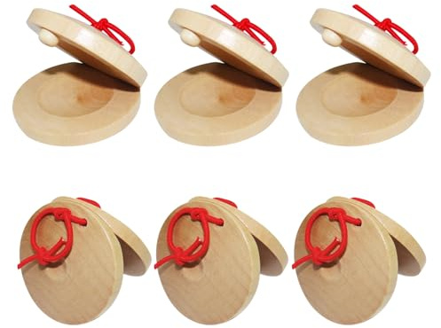 AOVNA 6pcs Wooden Castanets Wooden Percussion Instrument Finger Castanets Baby Castanet DIY Rhythm Music Musical Instrument for Kids Children Adult