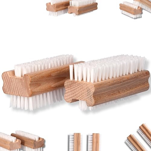 ToolSpace 2 Pezzi Spazzola per la Mano in Legno - Faggio Spazzolina per Pulizia Unghie Mani e Piedi - Dura Spazzole Doppiafaccia con Setole per Manicure Pedicure e Corpo - Spa Accessorio Spazzolino