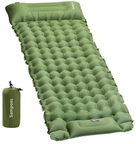 Sampoes Colchoneta autoinflable, 10 cm de grosor, colchón de aire autoinflable, colchón de camping con bomba de pie, colchón hinchable para exteriores, para senderismo, viajes, tienda de campaña