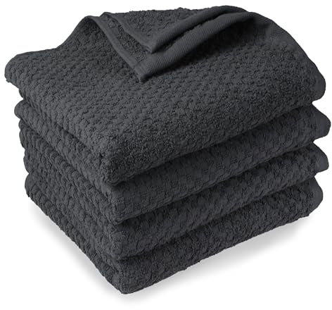 DoubleDry Popcorn Handtücher Set– 4er Set 70x140 cm Baumwolle – 420 g/m² – Weich & Saugstark – Badetuch badehandtücher - Oeko-Tex Made in Green Zertifiziert (Anthrazit)
