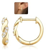 LOLIAS 14K Ohrringe Gold Creolen für Damen 925 Sterling Silber Creolen Gold Hypoallergene U Hängend Offene Goldene Ohrringe Damen mit AAA + CZ Kleine Huggie Creolen Schmuck Gold