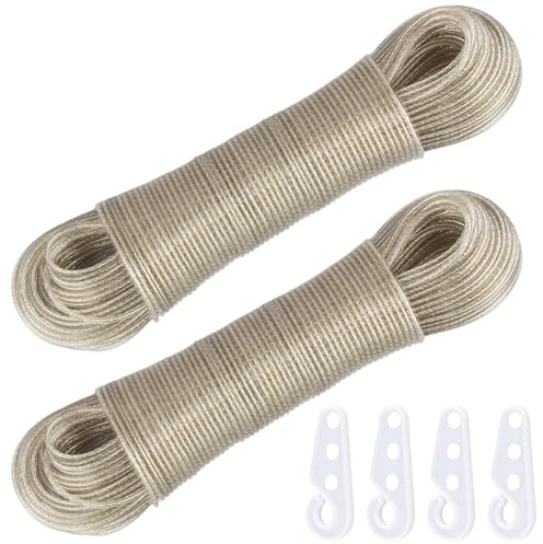 NAMYEUT 2 Cuerdas de Tendedero de 50 m, con Núcleo de Acero de 3 mm, Cuerdas para Tender Ropa Exterior, Extra Fuertes para Jardín, Camping, Hogar, Viajes