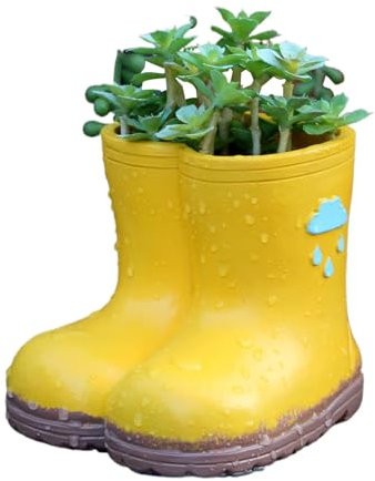 Rain Boot Pot, Rain Shoe Planter - Yellow Resin Shaped Rainboot Pypte of Succulents,Funny Garden Decorations, Planter Centerpiece Ornament for Home