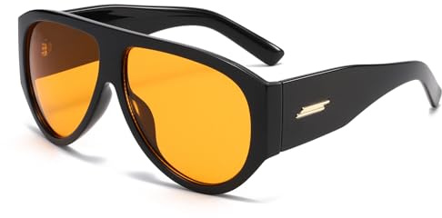 YAMEIZE Gafas de Sol de Piloto Para Mujer Hombre Retro Gafas de Sol de Piloto de Los Años 70 Montura Grande Vintage Marco Grueso Protección UV400