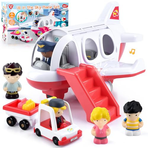 PLAY Avión de Juguete para Niños 1-3 Años - Set de Aviones Viaje con Maletero, Muñecos, Sonidos Realistas y Luces - Avión Infantil para Niñas y Niños - Regalo Cumpleaños/Navidad (Rojo)